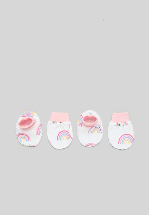 Pop Candy - Printed beanie & mitten set - pink & white