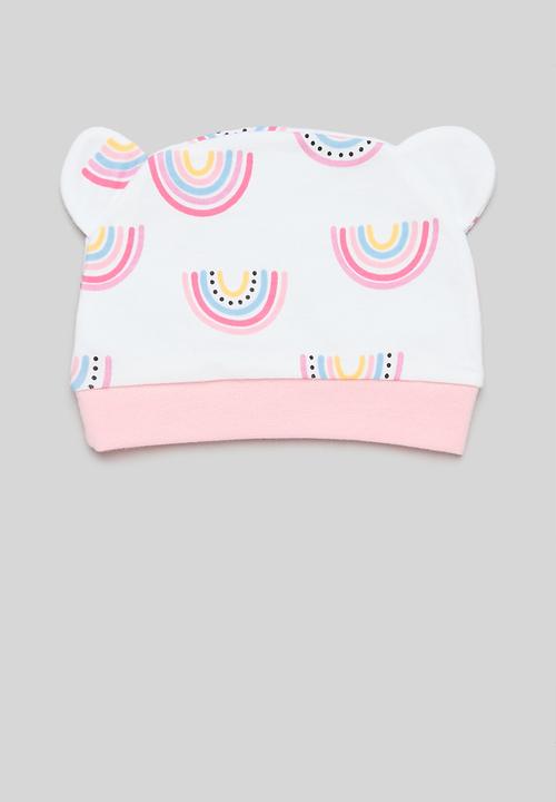 Pop Candy - Printed beanie & mitten set - pink & white