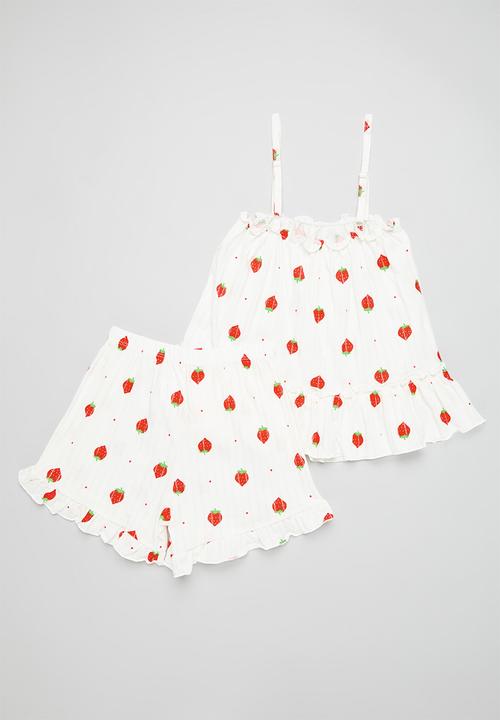 Pop Candy - Frilled cami pj set-red & white