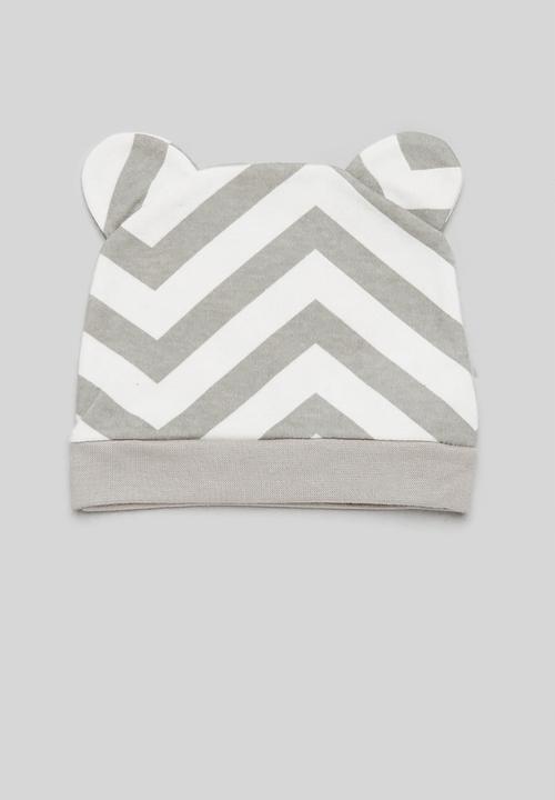 Pop Candy - Striped beanie & mitten set - grey & white
