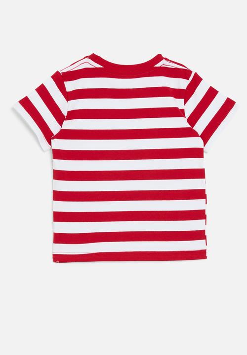 Pop Candy - Striped crew neck tee-red & white