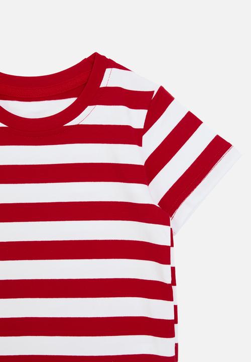 Pop Candy - Striped crew neck tee-red & white