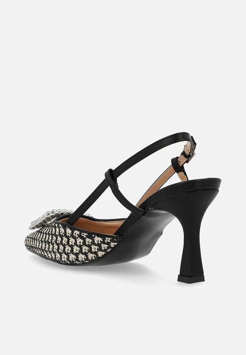 SISSY BOY - Fabric slingback heel with diamante broche - black