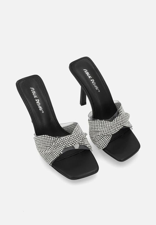 Public Desire - Pegasus mule heel - black silver diamante