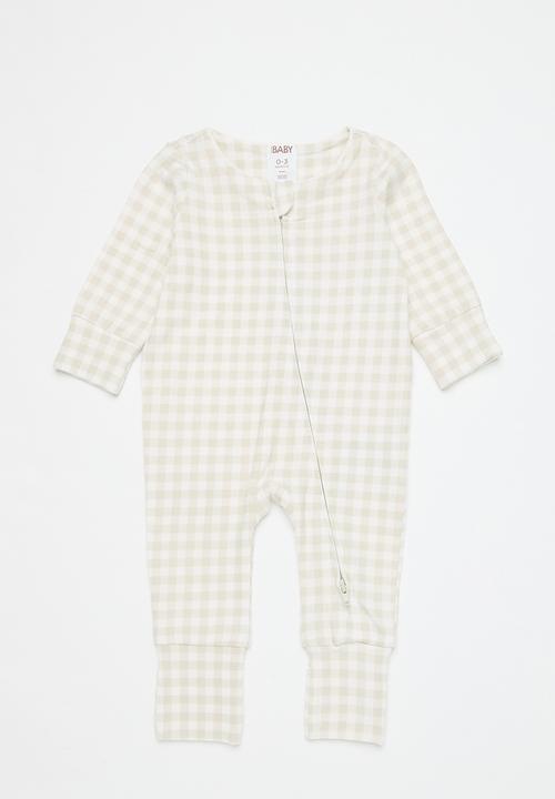 Cotton On - 2 pack long sleeve zip romper - pinky/gingham & rainy day/gingham