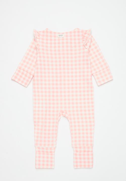 Cotton On - 2 pack long sleeve zip romper - pinky/gingham & rainy day/gingham