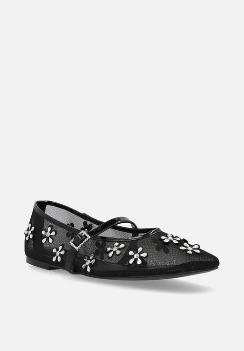 Public Desire - Coquette pump flat - black mesh embellished