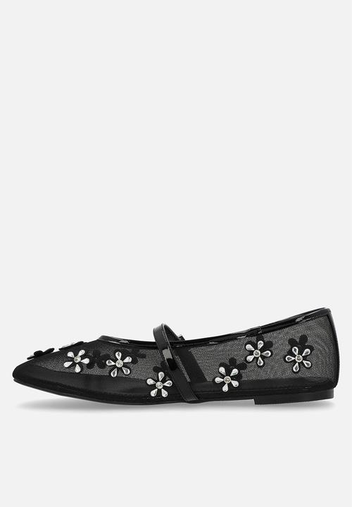 Public Desire - Coquette pump flat - black mesh embellished
