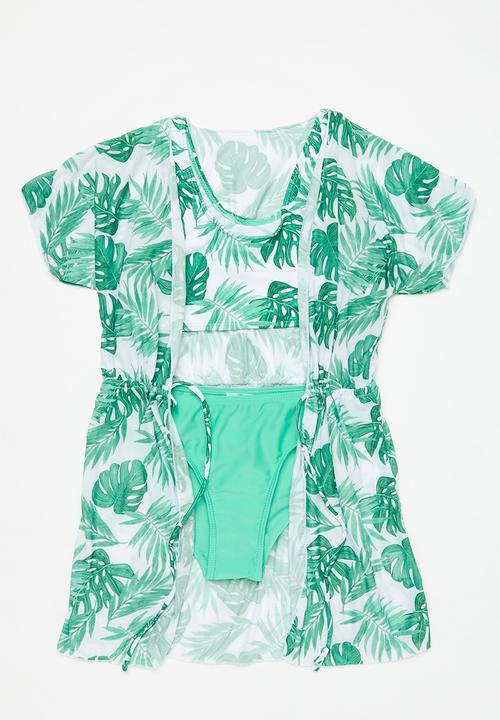 Pop Candy - 3 Piece printed swimset - green & white