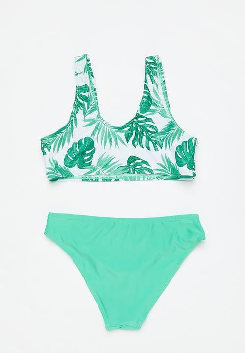 Pop Candy - 3 Piece printed swimset - green & white