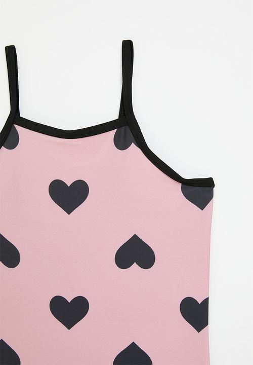Pop Candy - Heart print swim suit - pink & black