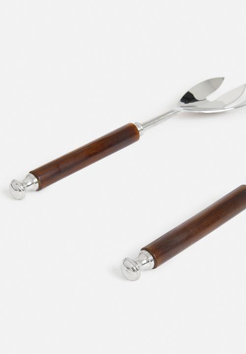 Nicolson Russell - Goa Salad Servers Set of 2 - Silver & Bamboo