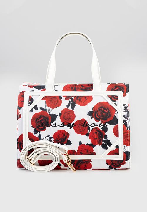 SISSY BOY - Rose print tote bag - red/white