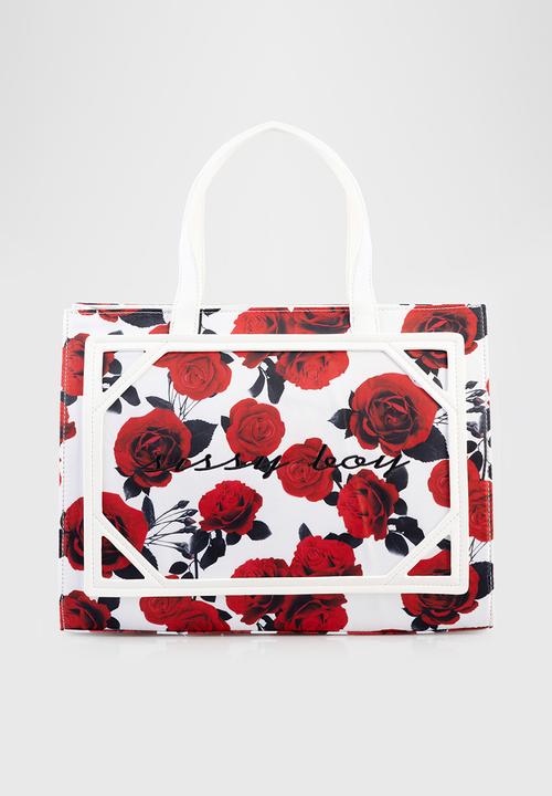 SISSY BOY - Rose print tote bag - red/white