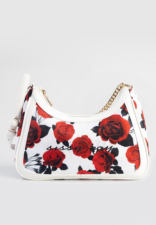 SISSY BOY - Rose print shoulder bag - red/white