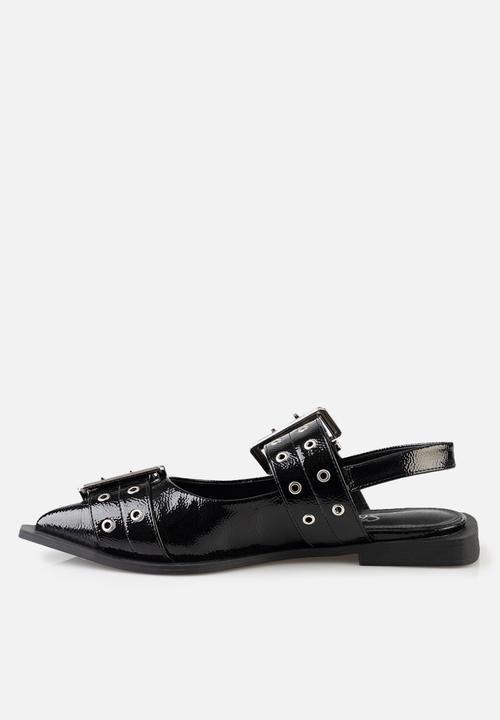SISSY BOY - Double buckle slingback flat - black