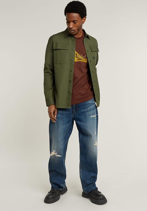 G-STAR - Cpo regular shirt l\s - asfalt/dk moss oxford