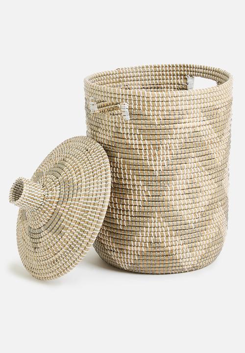 Sixth Floor - Large Seagrass Laundry basket - White & Natural