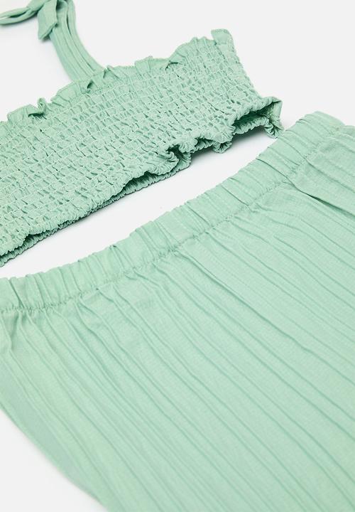 Pop Candy - Cropped smocked top & pant set - sage green