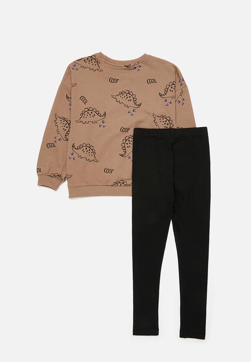 Pop Candy - Printed sweat top & bottom set - brown & black
