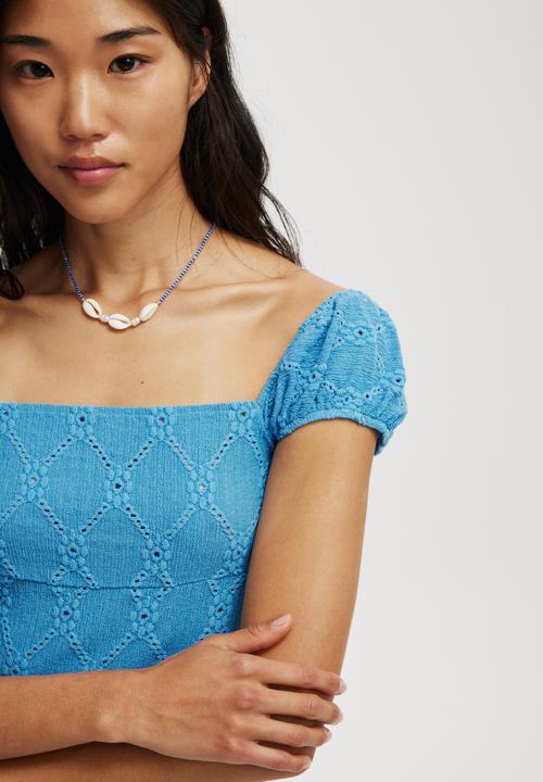 Cotton On - Kaia Textured Short Sleeve - Blue Bouy