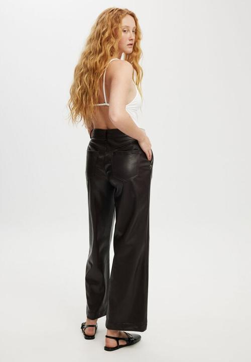 Cotton On - Faux leather wide leg pant - brown