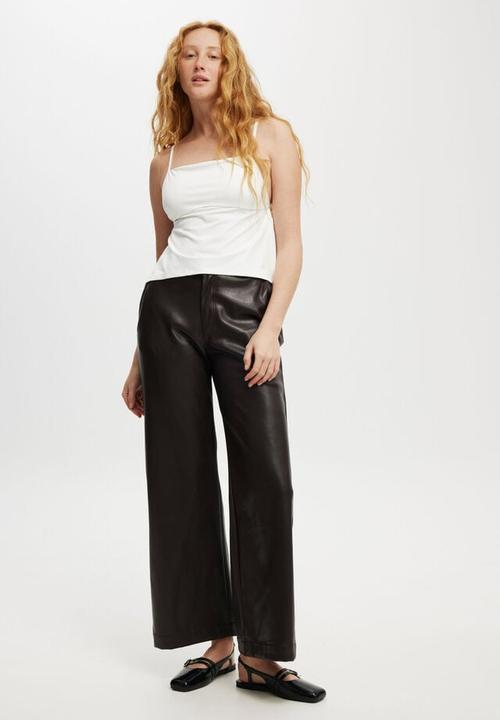 Cotton On - Faux leather wide leg pant - brown