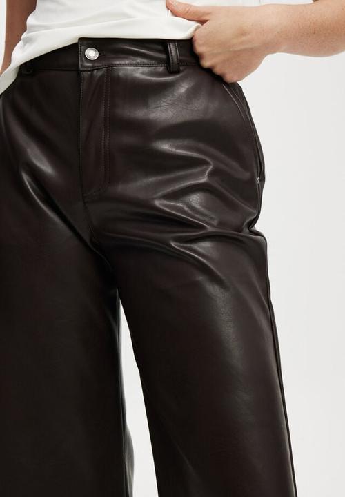 Cotton On - Faux leather wide leg pant - brown