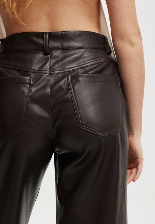 Cotton On - Faux leather wide leg pant - brown