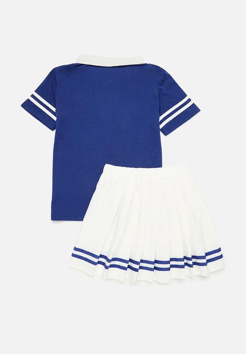 Pop Candy - Top & pleated skirt set-blue & white