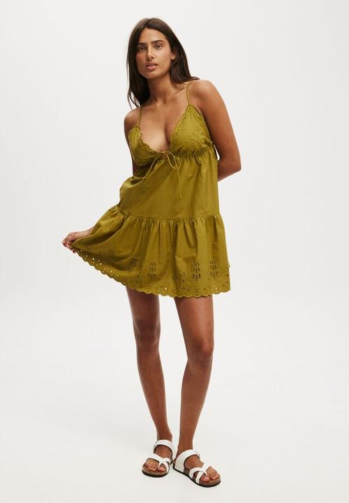 Cotton On - Camille embroidered mini dress - olive