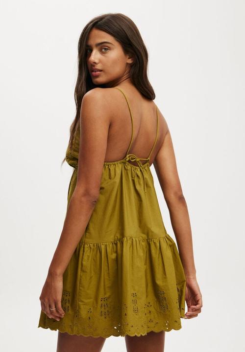 Cotton On - Camille embroidered mini dress - olive