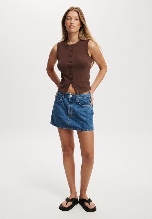 Cotton On - Charlie Button Front Tank - Chocolate