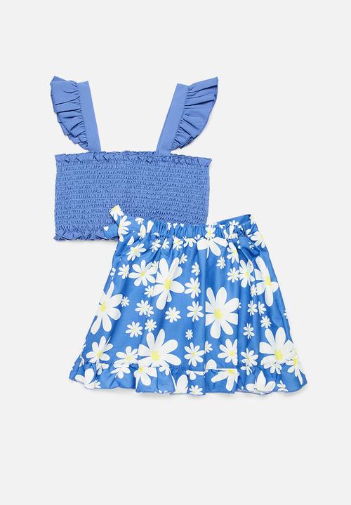 Pop Candy - Cropped smock top & skirt set - royal blue