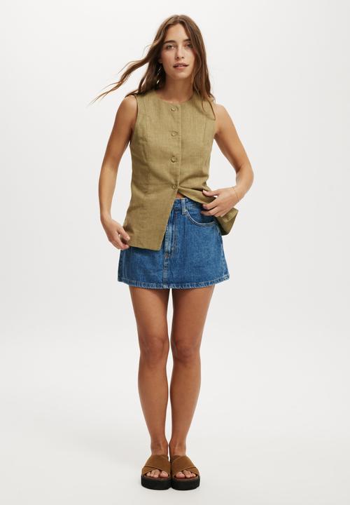 Cotton On - Sienna Linen Cotton Vest - Olive