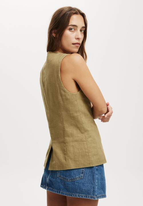 Cotton On - Sienna Linen Cotton Vest - Olive