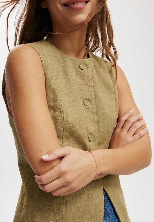 Cotton On - Sienna Linen Cotton Vest - Olive