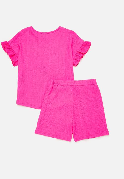 Pop Candy - Frilled sleeve set - neon pink
