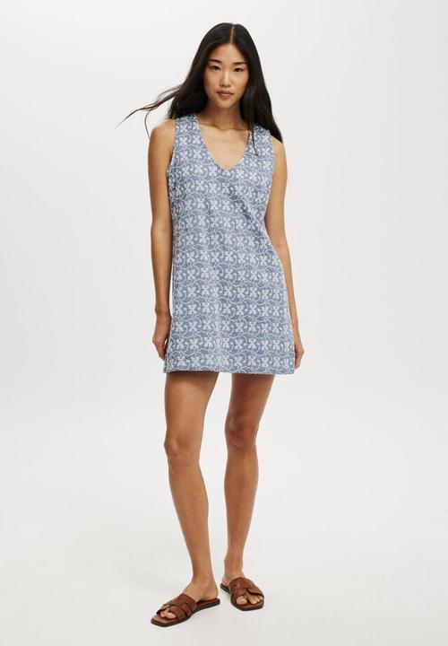 Cotton On - Sabelle shift mini dress - blue embroidery
