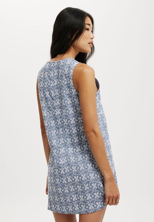 Cotton On - Sabelle shift mini dress - blue embroidery