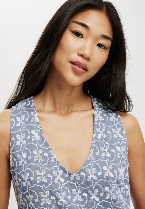 Cotton On - Sabelle shift mini dress - blue embroidery