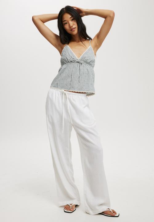 Cotton On - Cotton Lace Cami - Leni Stripe Blue/ Ecru