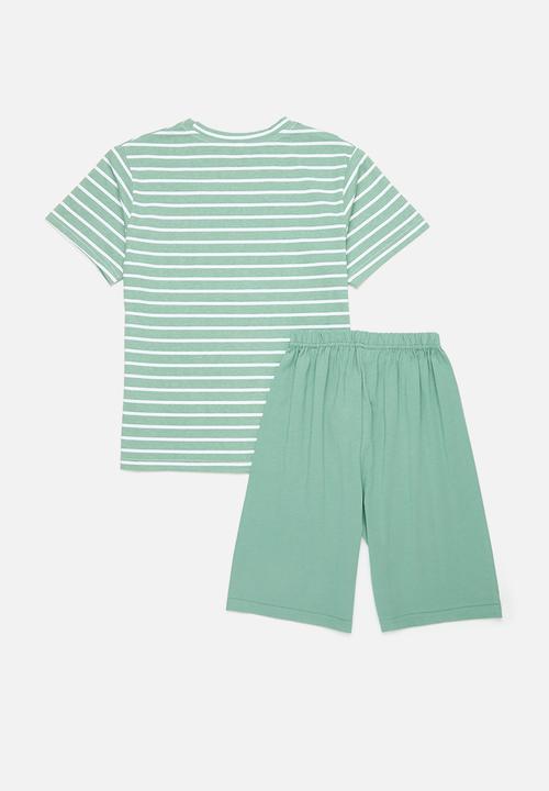 Pop Candy - Striped pj set-green & white