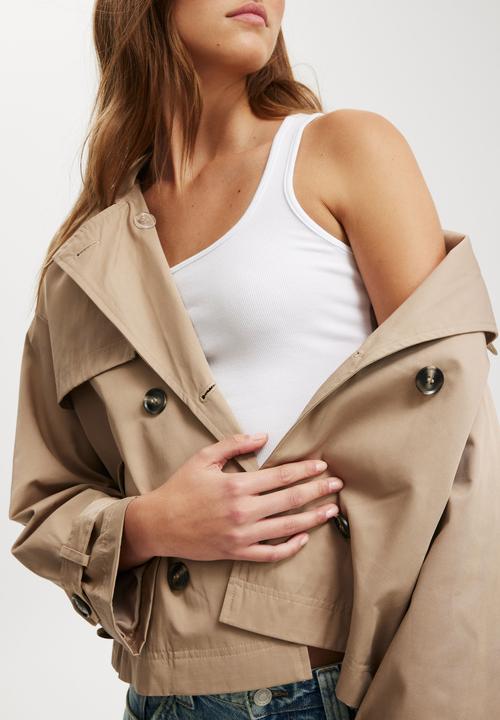 Cotton On - Cropped Trench Jacket - Tan