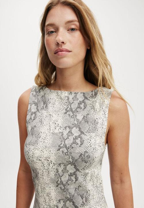 Cotton On - Bella boat neck mini dress - snake print
