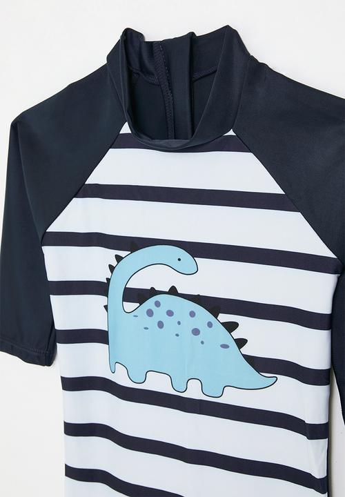 Pop Candy - Striped swimsuit-navy blue & white