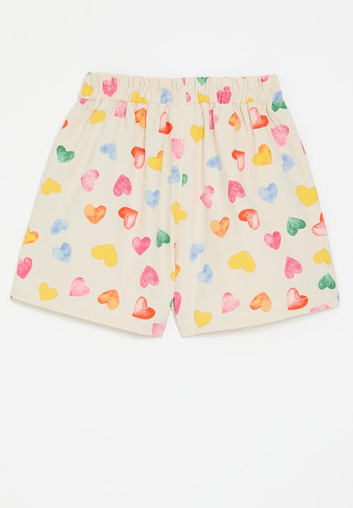 Pop Candy - Heart print shorts - pink & ecru