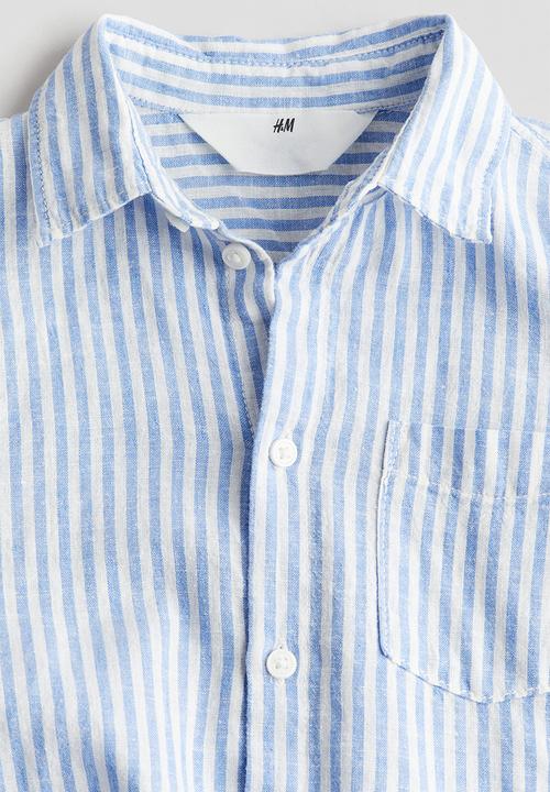 H&M - Linen-blend shirt - light blue striped 