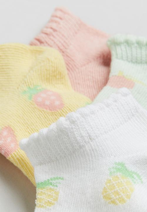 H&M - 4-Pack shaftless socks - pink,yellow,green,white,multi