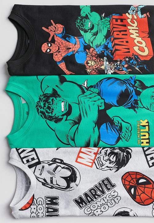H&M - 3-Pack printed T-shirts - dark grey marvel comics